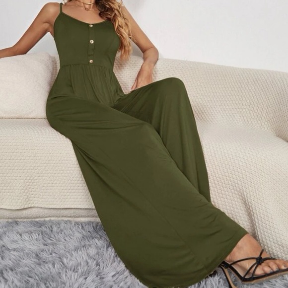 Boho black button detail spaghetti straps jumpsuit - Picture 3 of 13